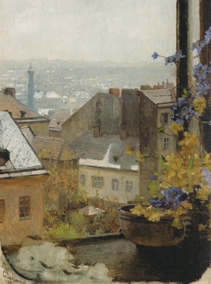 Carl Moll „Meister Schindler's Fenster“ (Öl auf Leinwand, 1886, 33,5 cm x 24,5 cm)