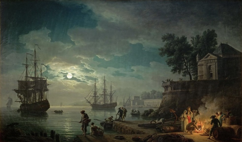 Claude Vernet „Hafen bei Mondlicht“ (Öl auf Leinwand, 1771, 98 cm x 164 cm, Louvre, Paris)