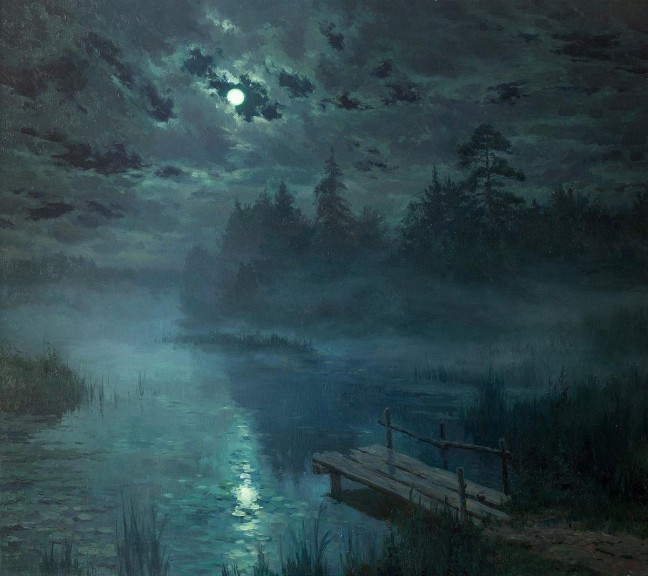 Stanislaw Brusilow „Der Nebel stieg auf“ (2015, Öl auf Leinwand, 80x90cm)