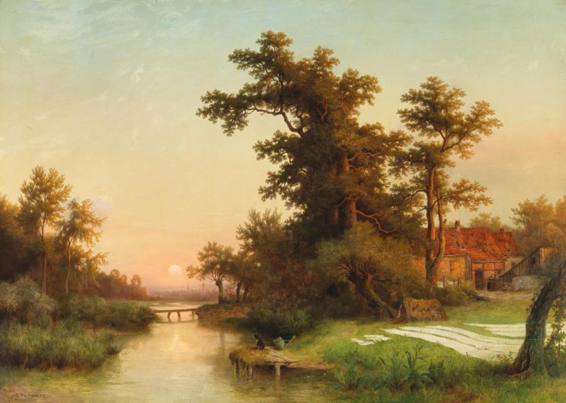 Edmund Koken „Abendliche Flußlandschaft“ (Öl auf Leinwand, 1872, 108 cm x 150 cm, Privatsammlung)