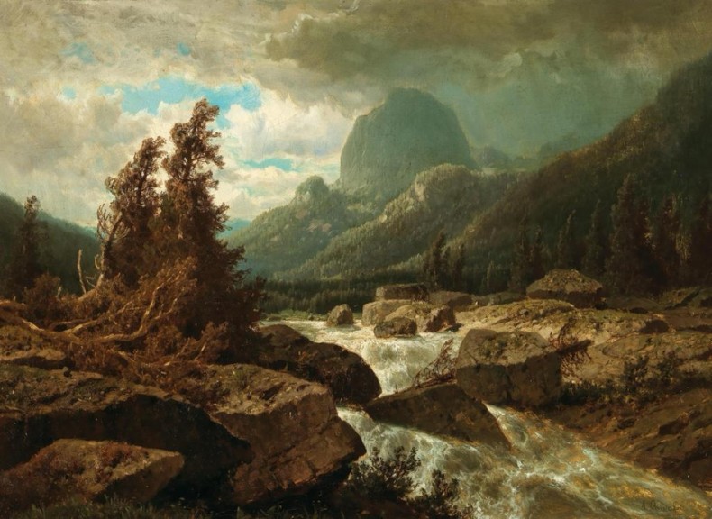 Adolf Chwala „Berglandschaft mit Fluß“ (Öl auf Leinwand, 65 cm x 76,5 cm)