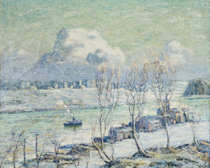 Ernest Lawson „Harlem River (Öl auf Leinwand, ca. 1910, 99 cm x 114,3 cm, Mint Museum, Charlotte, North Carolina)