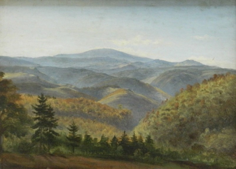 Ernst Helbig „Blick zum Brocken“ (Öl auf Malplatte, 1836, 24,3 cm x 32 cm)