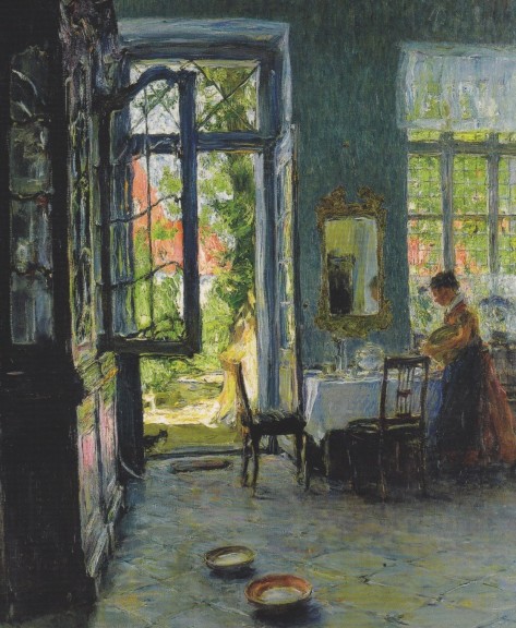 Gotthardt Kuehl „Das Gartenzimmer“ (Öl auf Leinwand, ca. 1897, 106,5 cm x 75 cm, Galerie Neue Meister Dresden)