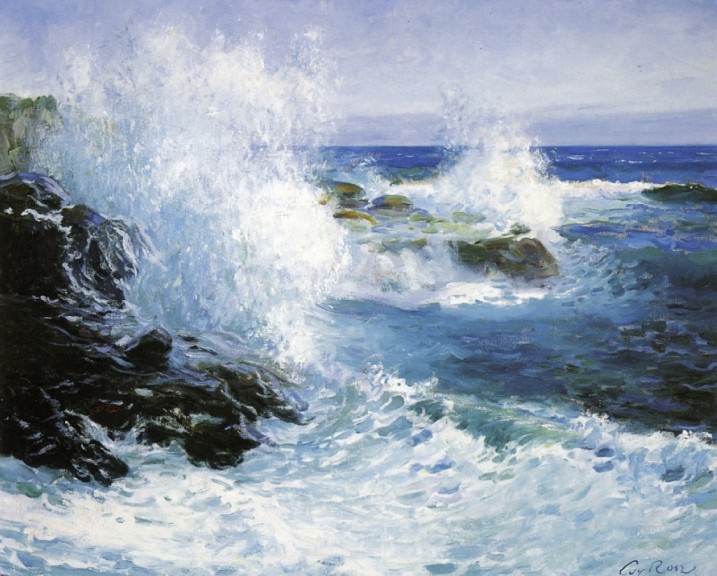 Guy Rose „The sea view of cliffs“ (Jahr unbekannt, Öl auf Leinwand)