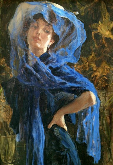 Glauco Cambon „Der blaue Schleier“ (Öl auf Leinwand, 1907, 95 cm x 55 cm, Museo Revoltella, Triest)