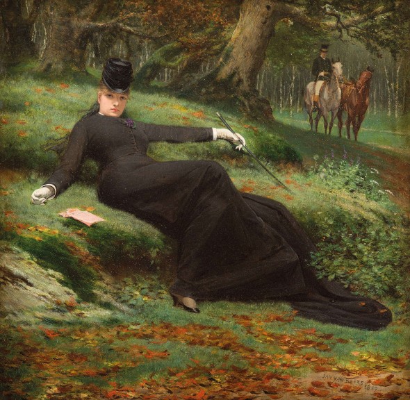 Jan van Beers „Stelldichein im Bois de Boulogne“ (Öl auf Holztafel, 1889, 23 cm x 22,5 cm)