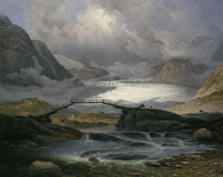 Knud Baade „Nigardsbreen i Justedalen“ (Öl auf Leinwand, 1846, 94,5 cm x 119 cm, Nationalmuseum Oslo)