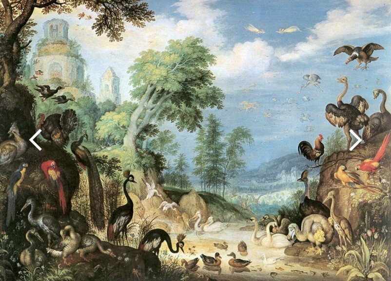 Roelant Savery „Landschaft mit Vögeln“ (Öl auf Holztafel, 1628, 42 cm x 57 cm, Kunsthistorisches Museum Wien)