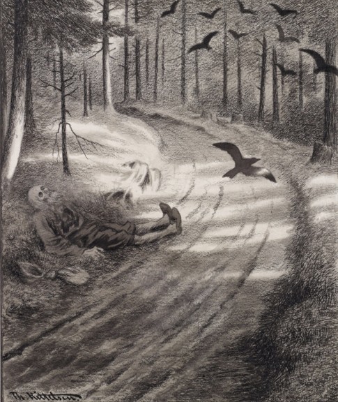 Theodor Kittelsen „Fattigmannen“ („Der arme Mann“) (Handzeichnung auf Papier, 1894/96, 27,1 cm x 22,5 cm, Nationalmuseum Oslo)